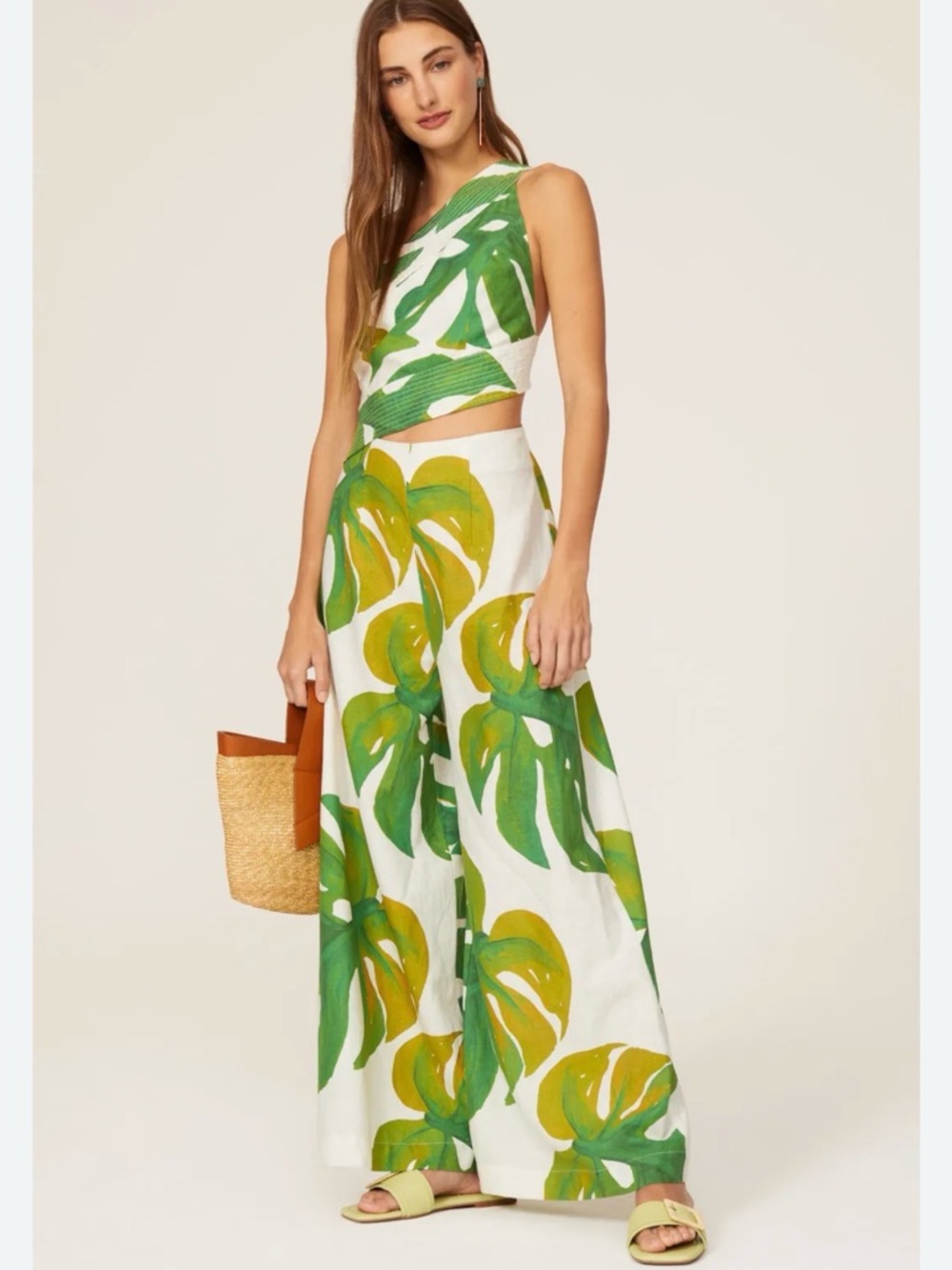 FARM Rio White Jumpsuit with Green Tropical Leaf Print - Picture 2 of 6